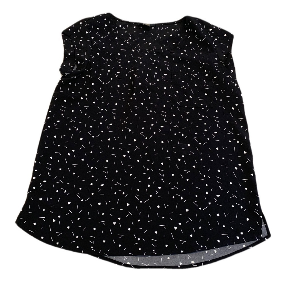 Dalia Black & White Heart Print Cap-Sleeve Blouse - Size S/P